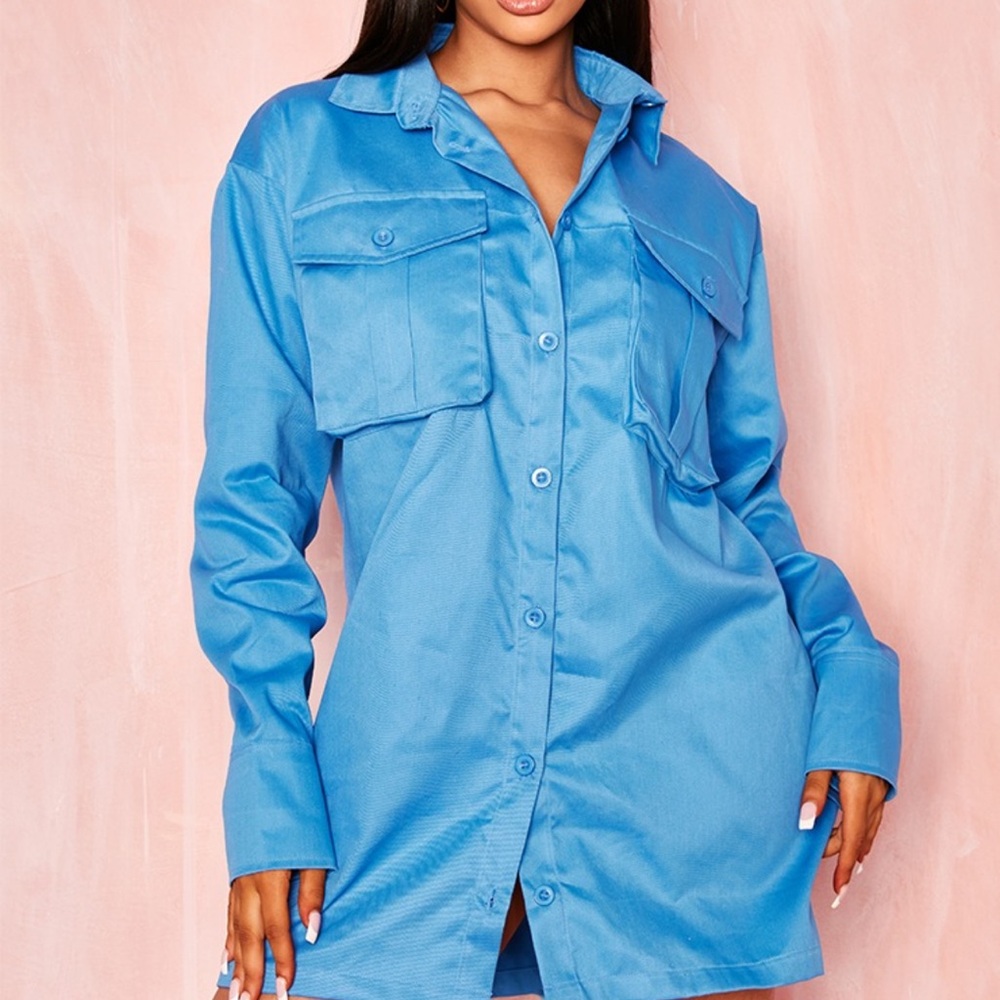 Blue Cargo Oversized Shirt Dress